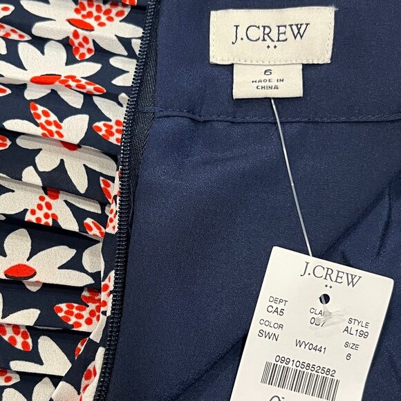 J Crew Daisy Floral Pleated Skirt, NWT, Navy, Red, White, 6 - Picture 2 of 8
